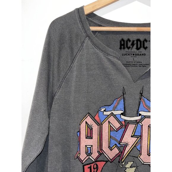 AC/DC Lucky Brand Gray Graphic Long Sleeve Pullover Thermal Women's Top Size L - Picture 2 of 7